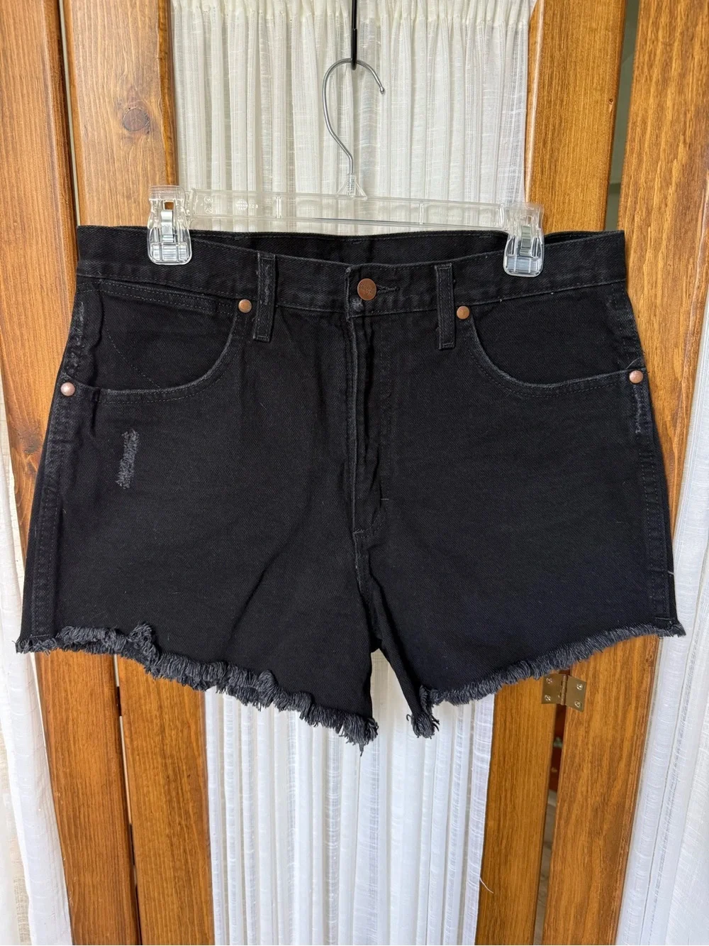 Wrangler Black Distressed Denim Shorts